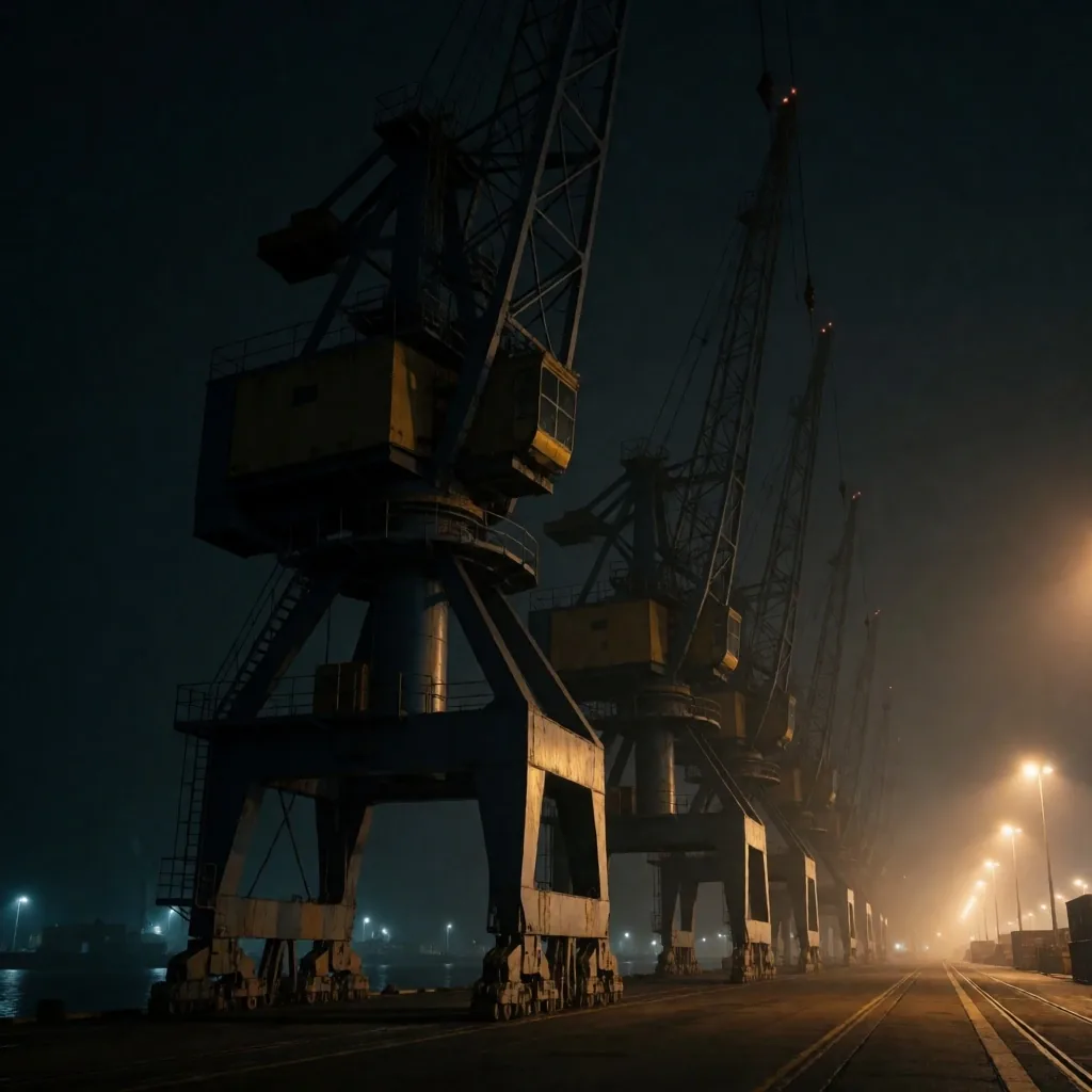 Terminal de carga portuario nocturno