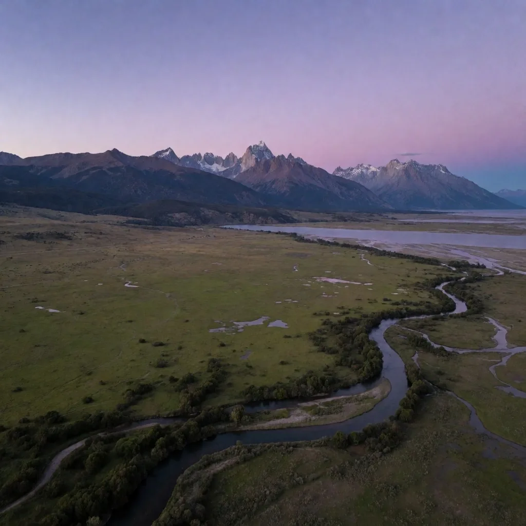 Panorámica del territorio argentino al anochecer